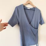 Lascana Short Sleeve Ribbed Knit Faux Wrap Top in Pale Blue Size 8/10 Photo 2