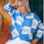 Sincerely Jules Checkered Cardigan with Bows Blue Size M Photo 1