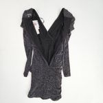 AQUA  Metallic Faux Wrap Mini Cocktail and Party Dress Size 0 Black / Silver Photo 4