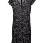 Gypsy 05 Women M Black Cream Red Floral Midi Dress Sheer Flutter Sleeve Hanky Photo 0