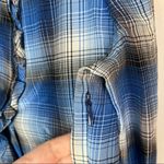 BCBG Maxazria Blue Plaid Ruffle Neck Silk Long Sleeve Top M Photo 3