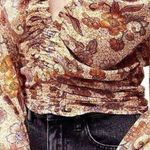 Free People I Got You Printed Long Sleeve Crop Top brown white Sz S Photo 3