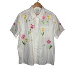 Vintage The Quacker Factory Womens Button Up Top Size 1X Embroidered Floral Bees White Photo 1