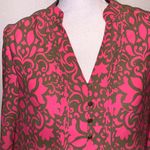 Banana Republic  lime green bright pink v-neck blouse Photo 3