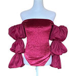 Free People Girls Just Wanna Bodysuit Puff Sleeve Velvet Smocked Womens Small Photo 0