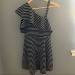 Bardot NWT  black stripe ruffle shoulder dress Photo 5