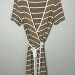 Calvin Klein Khaki & White Striped Wrap Dress Size 8 Photo 0
