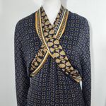 Max Studio  London Gold and Navy Print Dress Size Medium Navy Scarf A-Line Dress Photo 3