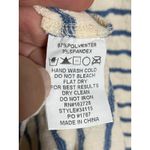 VOY Blue Striped Lace Up Neck Dress Sz L Coastal Nautical Crinkle Flutter Sleeve Size L Photo 5