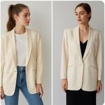 VTG Suzelle 100% Silk Ivory Oversized Boyfriend Blazer Embroidered‎ Jacket Sz 12 Photo 1