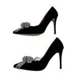 Kurt Geiger  London - Belgravia Velvet Rhinestone Bow Pumps in Black & Silver Photo 2