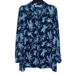 Joan Rivers Women’s Size 1X Blue Floral Polyester Button Up Long Sleeve Blouse Photo 0