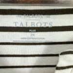 Talbots Tee 2X Green White Stripe 100% Cotton Split Neck Preppy Quiet Luxury Photo 1
