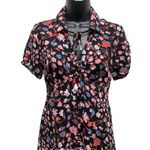 Candie's  Floral Black Pink Blue Button Up Tie‎ Collar Dress Size Small Photo 1