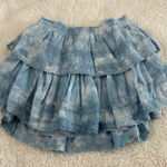 Love Shack Fancy  Sz XS Blue Cotton Tiered Ruffle Mini Skirt Lace Elastic Waist Photo 0