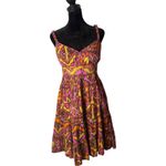 Boston Proper ‎ Ethnic Print Tiered Swing Dress Size 10 BOHO Retro Colorful Photo 2