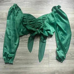 Urban Outfitters  Green Satin Feel Long Puff Sleeve Tie Back Crop Top Size M Photo 1