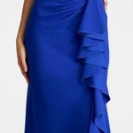 Tadashi Shoji NEW TADASHI SHOJ DREA Waterfall Pleated flounce BOS24107L-MSTBL gown Blue sz XL Photo 0