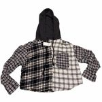 American Eagle NEW AEO Black & White Cozy Cabin Flannel Hoodie Button Down Shirt size Medium Photo 4