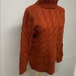 LL Bean Vintage Fisherman Sweater Womens Cable Knit Turtle Neck Wool Blend Large Orange Photo 2