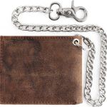 CLASSIC RFID Blocking Mens bi-fold Style Cowhide Leather Steel Chain Wallet, buffalo vintage leather Photo 0