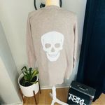 Sweet Romeo  Skull Back Open‎ Long Sleeve Cardigan Sweater, Tan/White, Medium Photo 6