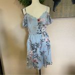 Lulus NWOT  Verona Light Blue Floral Print Off-the-Shoulder Lace Dress Photo 3