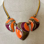 Orange green and burgundy enamel swirl statement necklace Photo 0