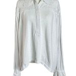 Free People  Ethereal Dainty Cottage Eyelet Lace Laura Henley Top Pullover Large Photo 10