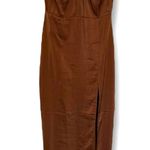 Lulus Women’s Brown Satin Maxi Dress Size Small Spaghetti Strap Slit NWT Photo 0