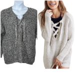 Aerie  Gray Chunky Knit XL Sweater Confetti Threads Lace-Up Pullover Photo 1