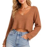 Free People  Womens Cropped Boho Wool Blend Knit Sweater S Fringe Hem V Neck Photo 0