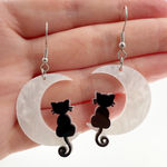 Black Cat Moon Dangle & Drop Earrings, Mother's Day Gift, Cat Earrings, Cat Photo 0