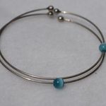 Unique Vintage Vintage Dainty Thin Set Of 2 Stainless Steel  Blue Cat Eye Beads Bracelet Set Photo 0
