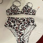 New Leopard Print Pink Black Bikini, Size Medium NWT White Photo 1
