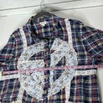 POL  Plaid Peace Patchwork Lace Button-Up Shirt Blue Boho Cottagecore Small Photo 4