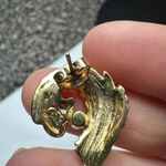 Avon Gold Tone Metal Feather Clear Rhinestone Pierced Stud Earrings Photo 5