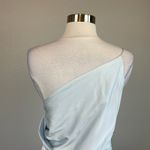 AQUA Satin One Shoulder High Low Sleeveless Shift Cocktail Dress Blue Size 12 Photo 7