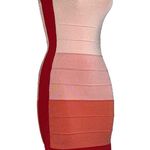 Bebe Bandage Ombre Coral Combo Strapless Sweetheart Neck Mini Dress XS Bodycon Photo 2