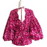 Kika Vargas X Target Blouse Top Pink Floral Mum Extreme Puff Sleeve Scallop L Size L Photo 5