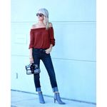 CAbi ✨ Cooper Foxy Smocked Satin Sz Medium Blouse off shoulder✨ Photo 3