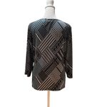 New York & Co. Black Blue White Print 3/4 Sleeve Surplice Neck Blouse Size Large Photo 3