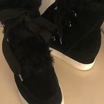 Steve Madden women black suede faux fur platform wedge sneakers US 7 Euro 37.5 Photo 2