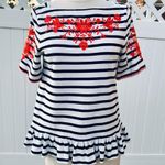 Kate Spade Broome Street Black/White Striped & Embroidered Top Photo 6