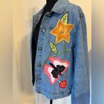 Butterfly and Stars Embroidered Denim Jacket light wash button front Size Small Blue Photo 3