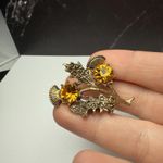 Miracle Orange Rhinestone Scottish Thistle Brooch Pin Gold Tone Signed Photo 6