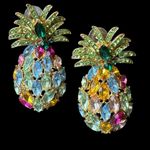 Pineapple Crystal Drop Dangle Earrings Boho Rhinestones Gold Photo 1
