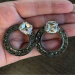 Statement Earrings gunmetal silver tone with oversized rhinestone Photo 3