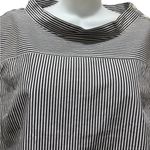 J.Crew  Sz 10 Funnel Neck Striped Crisp Shirt Button Shoulder Black White Hi-Lo Photo 3