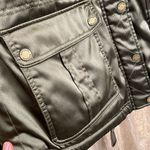 EXPRESS  olive green faux fur hooded silky winter jacket, size M Photo 2